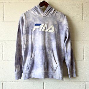 Fila Blue White Tie Dye Graphic Long Sleeve Pullover Jacket Hoodie Women's Large